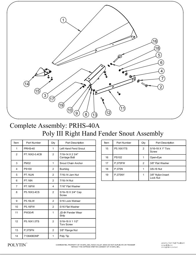 PRHS-40A -- RH Fender Snout Assembly, JD Green