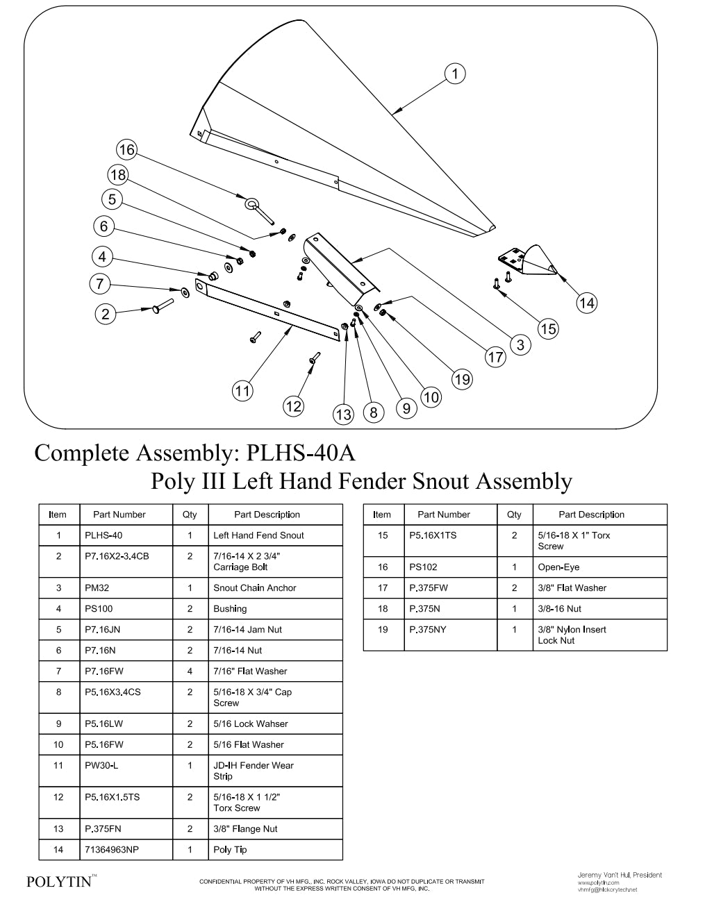 PLHS-40A -- LH Fender Snout Assembly, JD Green