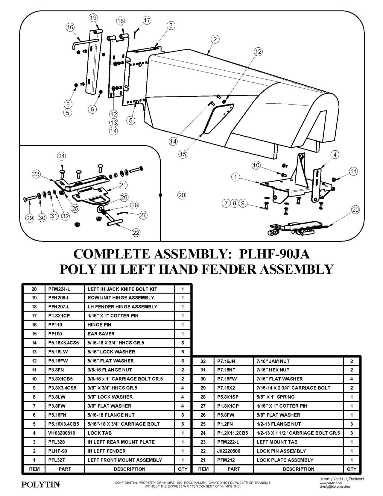 PLHF-90A -- LH Fender Assembly, IH Red