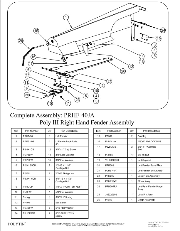 PRHF-40A -- RH Fender Assembly, JD Green