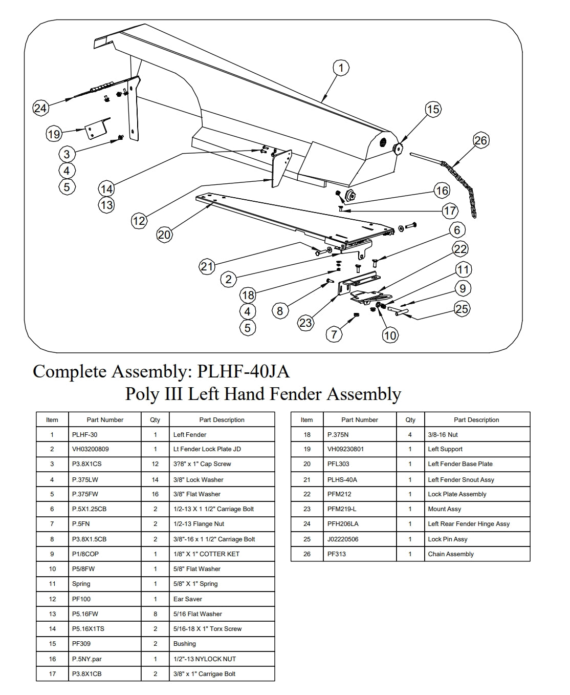 PLHF-40A -- LH Fender Assembly, JD Green